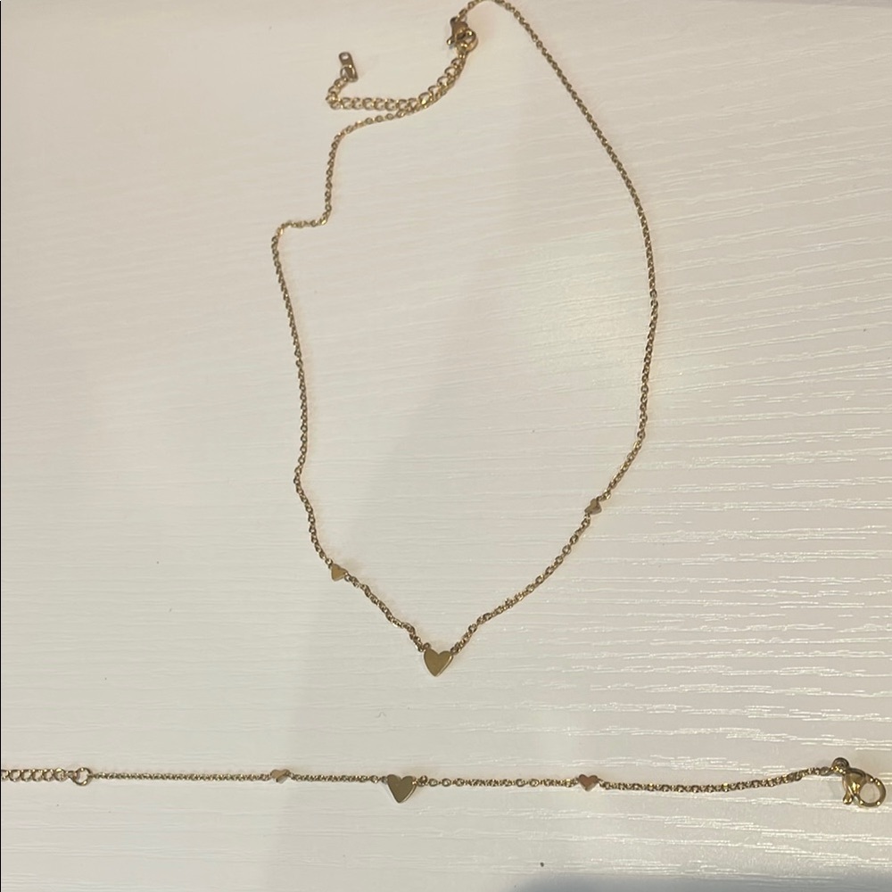 Matching Gold Heart Necklace and Bracelet